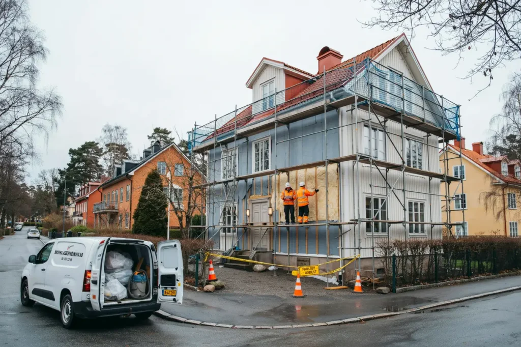 asbestsanering av eternitfasad p en villa i abrahamsberg bromma